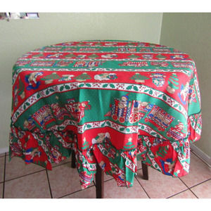 VINTAGE 70" RUFFLED Round Tablecloth Holiday Avon home fashion Toys